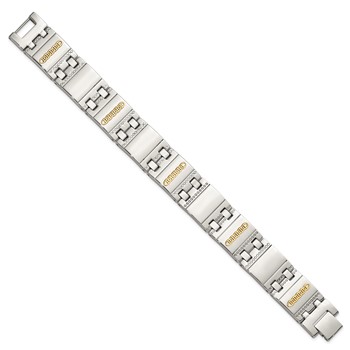 Chisel Stainless Steel Polished and Textured with 14K Gold Accent 8.5 inch Link Bracelet — alternate view