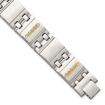 Chisel Stainless Steel Polished and Textured with 14K Gold Accent 8.5 inch Link Bracelet