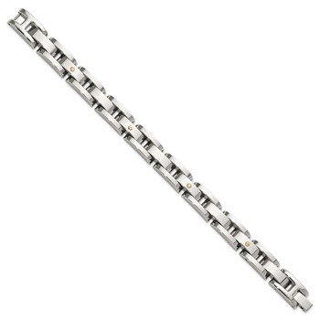 Chisel Stainless Steel Polished with 14K Gold Accent and 1/15ct. Diamond 8.25 inch Link Bracelet — alternate view