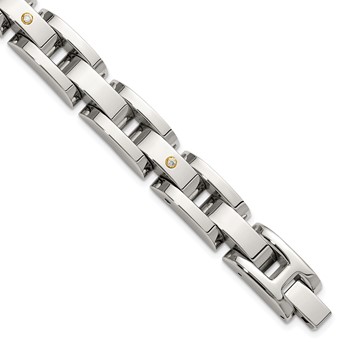Chisel Stainless Steel Polished with 14K Gold Accent and 1/15ct. Diamond 8.25 inch Link Bracelet