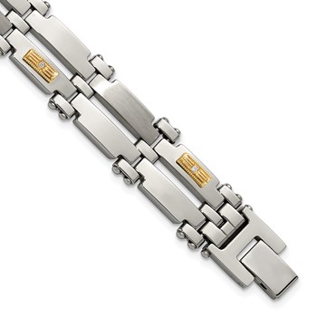 Chisel Stainless Steel Brushed and Polished with 14K Gold Accent and 1/20ct. Diamond 8.5 inch Bracelet