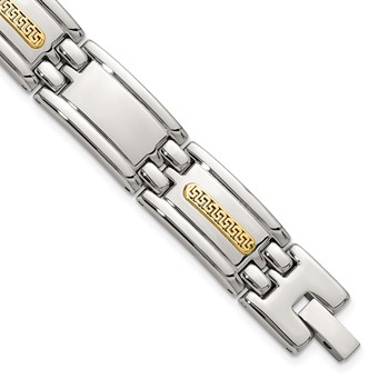 Chisel Stainless Steel Polished with 14K Gold Accent 8.75 inch Link Bracelet