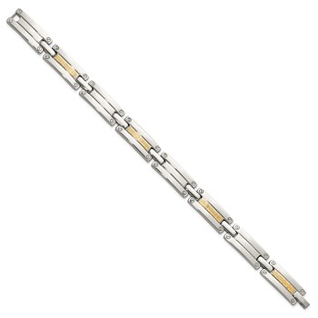 Chisel Stainless Steel Polished with 14K Gold Accent Basket Weave 8.5 inch Link Bracelet — alternate view