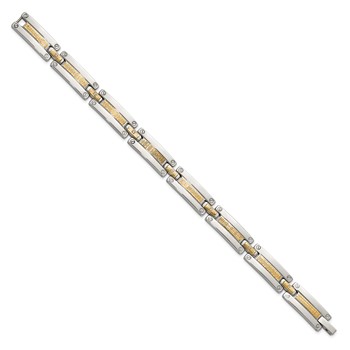 Chisel Stainless Steel Polished with 14K Accent Basket Weave and 1/15ct. Diamond 8.5 inch Bracelet — alternate view