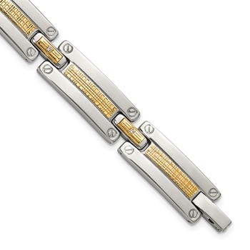 Chisel Stainless Steel Polished with 14K Accent Basket Weave and 1/15ct. Diamond 8.5 inch Bracelet