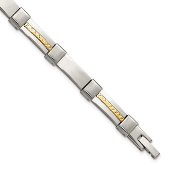Chisel Stainless Steel Brushed and Polished with Diamond-cut 14K Gold Accent 8.25 inch Link Bracelet