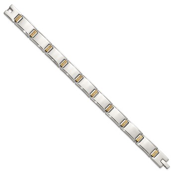 Chisel Stainless Steel Polished with 14K Gold Accent and 1/10ct. Diamond 8.5 inch Link Bracelet — alternate view