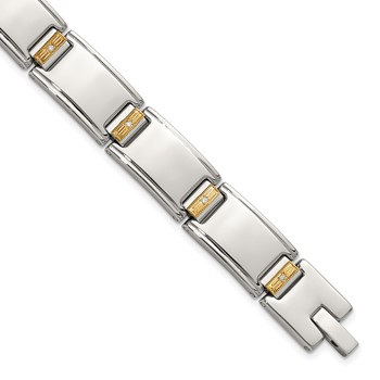 Chisel Stainless Steel Polished with 14K Gold Accent and 1/10ct. Diamond 8.5 inch Link Bracelet