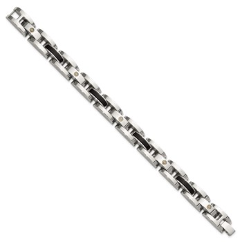 Chisel Stainless Steel Polished with .03ct Diamond and Onyx 8.25 inch Link Bracelet — alternate view