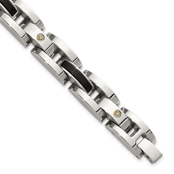 Chisel Stainless Steel Polished with .03ct Diamond and Onyx 8.25 inch Link Bracelet