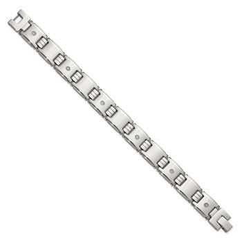 Chisel Stainless Steel Polished with 14K White Accent and .03ct Diamond 8 inch Link Bracelet — alternate view