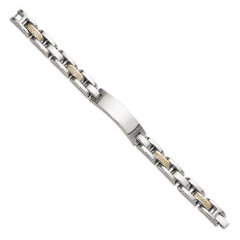 Chisel Stainless Steel Polished with 14K Gold Accent 8.5 inch ID Link Bracelet — alternate view