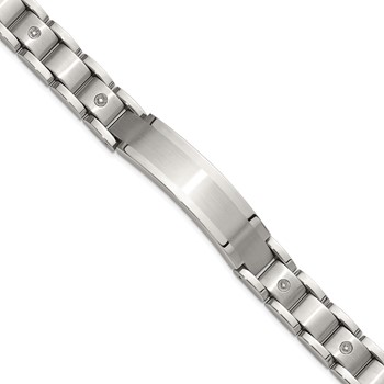 Chisel Stainless Steel Brushed and Polished with 14K White Gold Accent and 1/20ct. Diamond 8.5 inch Bracelet