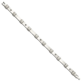 Chisel Stainless Steel Brushed and Polished with 14K White Gold Accent and .03ct Diamond 8.25 inch Bracelet — alternate view