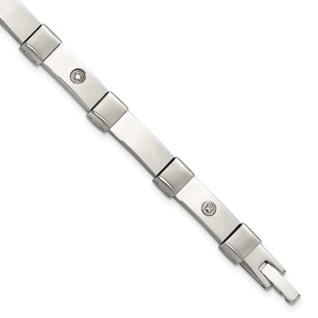 Chisel Stainless Steel Brushed and Polished with 14K White Gold Accent and .03ct Diamond 8.25 inch Bracelet