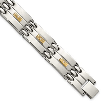 Chisel Stainless Steel Polished with 14K Gold Accent and 1/15ct. Diamond 8.5 inch Link Bracelet