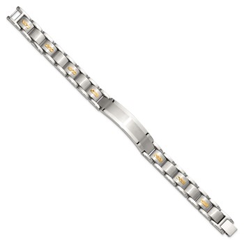 Chisel Stainless Steel Brushed and Polished with Diamond-cut 14K Gold Accent 8.5 inch ID Link Bracelet — alternate view