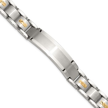 Chisel Stainless Steel Brushed and Polished with Diamond-cut 14K Gold Accent 8.5 inch ID Link Bracelet