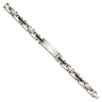 Chisel Stainless Steel Polished with 14K Gold Accent and Onyx 8.75 inch ID Link Bracelet — alternate view