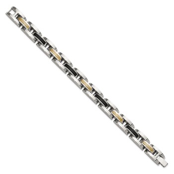 Chisel Stainless Steel Polished with 14K Gold Accent and Onyx 8.25 inch Link Bracelet — alternate view