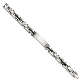 Chisel Stainless Steel Polished with 14K White Gold Accent and .02ct Diamond and Onyx 8.75 inch Bracelet — alternate view