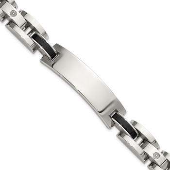 Chisel Stainless Steel Polished with 14K White Gold Accent and .02ct Diamond and Onyx 8.75 inch Bracelet