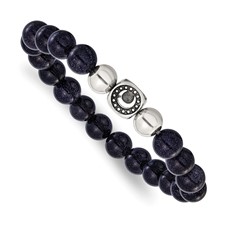 Image of Chisel Stainless Steel Antiqued and Polished 10mm Blue Quartz Beaded Moon 7.5 inch Stretch Bracelet