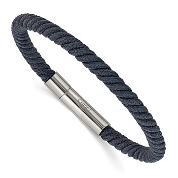 Chisel Stainless Steel Polished Grey Nylon Cord 8 inch Bracelet