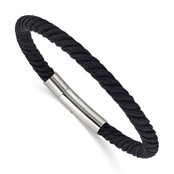 Chisel Stainless Steel Polished Black Nylon Cord 8 inch Bracelet