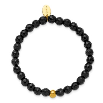 Chisel Stainless Steel Polished Yellow IP-plated 6mm Black Agate Beaded 6.25 inch Stretch Bracelet — alternate view