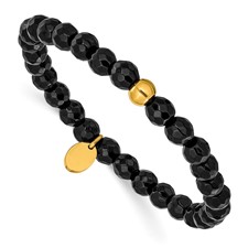 Image of Chisel Stainless Steel Polished Yellow IP-plated 6mm Black Agate Beaded 6.25 inch Stretch Bracelet