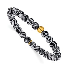 Image of Chisel Stainless Steel Polished Yellow IP-plated 6mm Black Line Agate Beaded 6.25 inch Stretch Bracelet