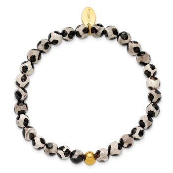 Chisel Stainless Steel Polished Yellow IP-plated 6mm Black Spot Agate Beaded 6.25 inch Stretch Bracelet — alternate view