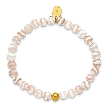 Chisel Stainless Steel Polished Yellow IP-plated 6mm White Line Agate Beaded 6.25 inch Stretch Bracelet — alternate view