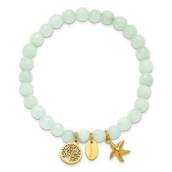 Chisel Stainless Steel Polished Yellow IP-plated Starfish and Tree of Life Dangles 6.5mm Amazon Stone Beaded 6.25 inch Stretch Bracelet — alternate view