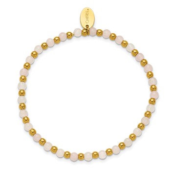 Chisel Stainless Steel Polished Yellow IP-plated 3mm Pink Quartz Beaded 6.25 inch Stretch Bracelet — alternate view