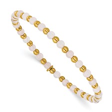 Image of Chisel Stainless Steel Polished Yellow IP-plated 3mm Pink Quartz Beaded 6.25 inch Stretch Bracelet