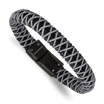 Chisel Stainless Steel Brushed Black IP-plated and Grey Nylon 8.5 inch Bracelet