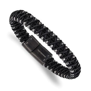 Chisel Stainless Steel Brushed Gunmetal IP-plated and Black Nylon 8.5 inch Bracelet