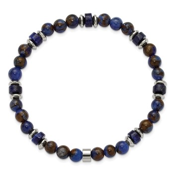Chisel Stainless Steel Polished 6.50mm Blue Golden and Lapis Beaded 7.75 inch Stretch Bracelet — alternate view
