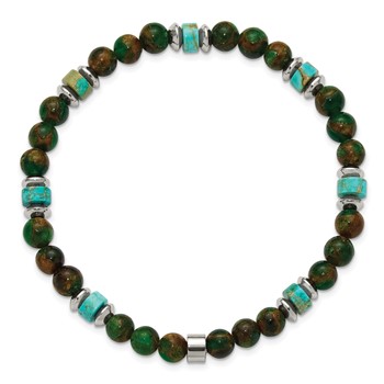 Chisel Stainless Steel Polished 6.60mm Marine-green Emperor and Green Golden Beaded 7.75 inch Stretch Bracelet — alternate view
