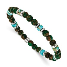 Image of Chisel Stainless Steel Polished 6.60mm Marine-green Emperor and Green Golden Beaded 7.75 inch Stretch Bracelet