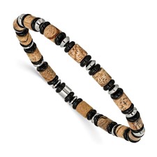 Image of Chisel Stainless Steel Polished 6.60mm Black Onyx and Picture Jasper Beaded 8 inch Stretch Bracelet