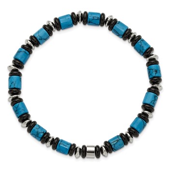 Chisel Stainless Steel Polished 6.50mm Turquoise and Black Onyx Beaded 7.5 inch Stretch Bracelet — alternate view