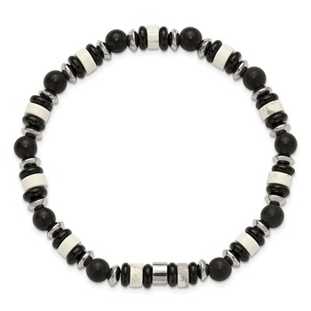 Chisel Stainless Steel Polished 6.50mm White Howlite and Black Onyx Beaded 7.5 inch Stretch Bracelet — alternate view