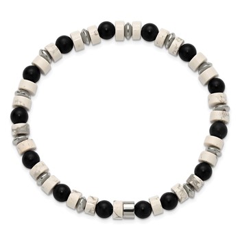 Chisel Stainless Steel Polished 6.60mm White Howlite and Black Onyx Beaded 7.5 inch Stretch Bracelet — alternate view