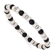 Image of Chisel Stainless Steel Polished 6.60mm White Howlite and Black Onyx Beaded 7.5 inch Stretch Bracelet
