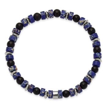 Chisel Stainless Steel Polished 6.40mm Blue Emperor and Black Onyx Beaded 7.5 inch Stretch Bracelet — alternate view