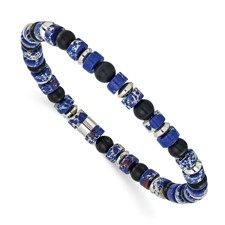 Image of Chisel Stainless Steel Polished 6.40mm Blue Emperor and Black Onyx Beaded 7.5 inch Stretch Bracelet