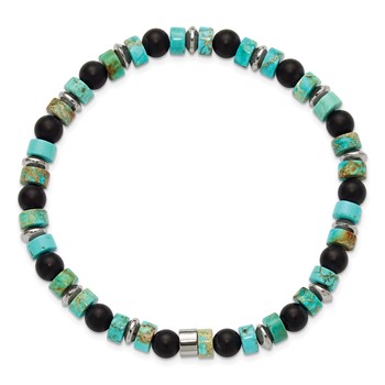Chisel Stainless Steel Polished 6.30mm Marine-Green Emperor and Onyx Beaded 8 inch Stretch Bracelet — alternate view